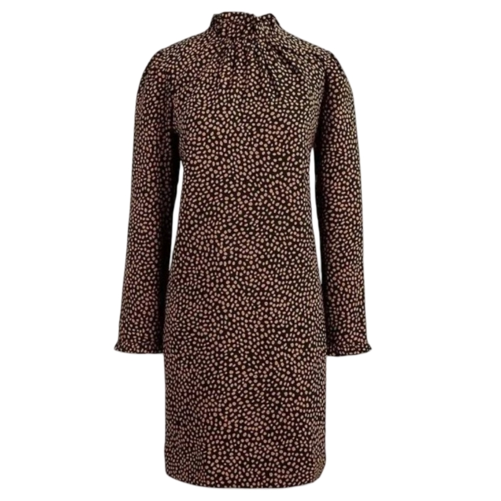 J.Crew Ruffleneck Long Sleeve Shift Dress Brown Orange Polka Dot Size 8